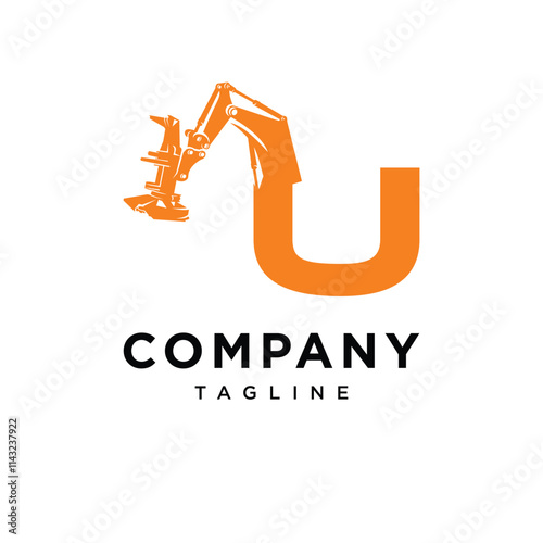 Letter U Feller Buncher Excavator Logo Icon Vector photo