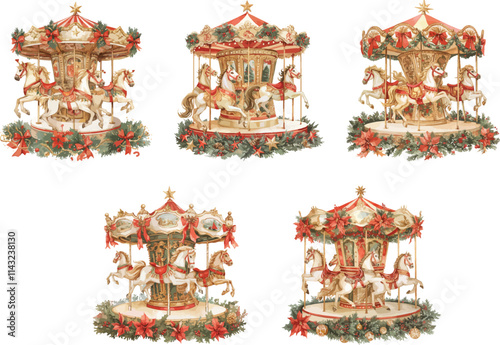 christmas carousel horse watercolor clipart