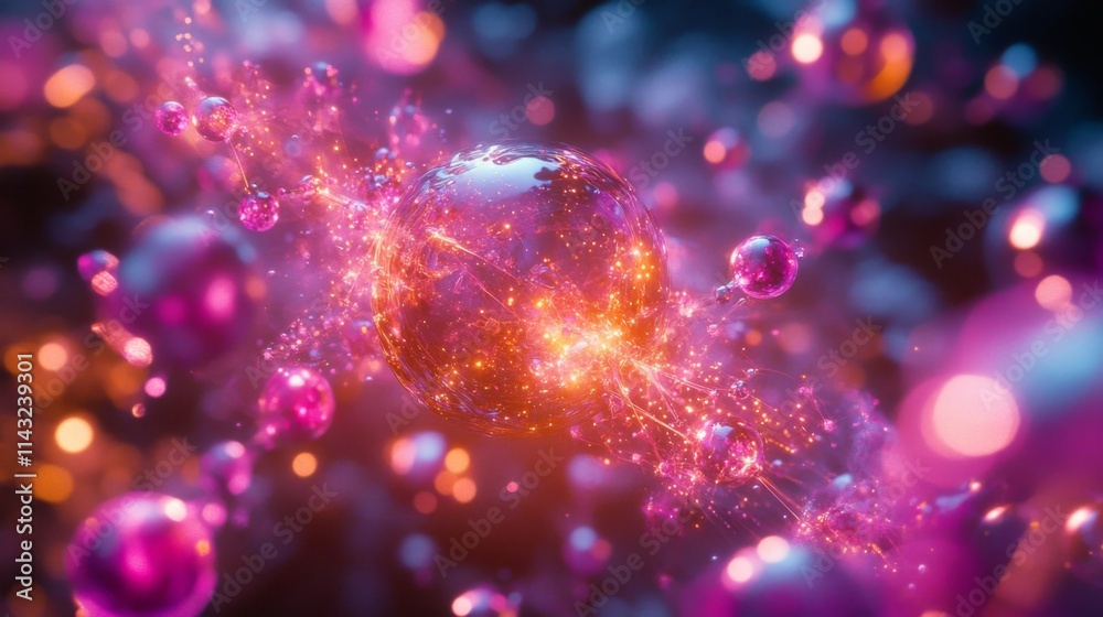 Abstract glowing purple and pink energy particles floating in the dark Abstract glowing purple and pink energy particles floating in the dark
