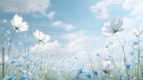 Wallpaper Mural White cosmos flowers bloom in a blue flower field Torontodigital.ca