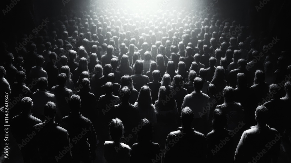 Obraz premium Audience sitting in a dark theater illuminated by soft light