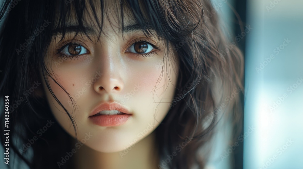 Portrait of a young woman with a gentle expression and soft light Portrait of a young woman with a gentle expression and soft light