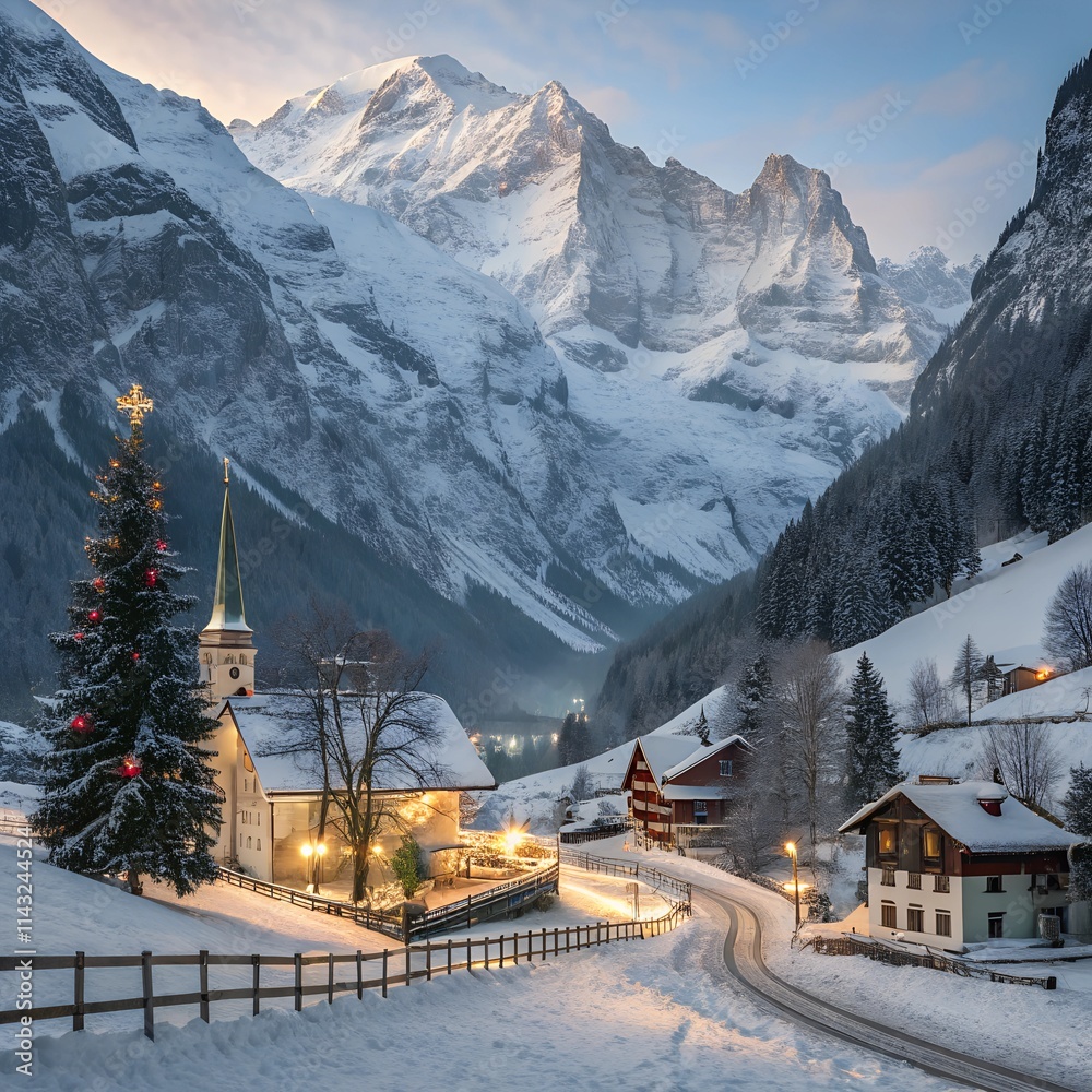 Fototapeta premium Christmas mountain village.