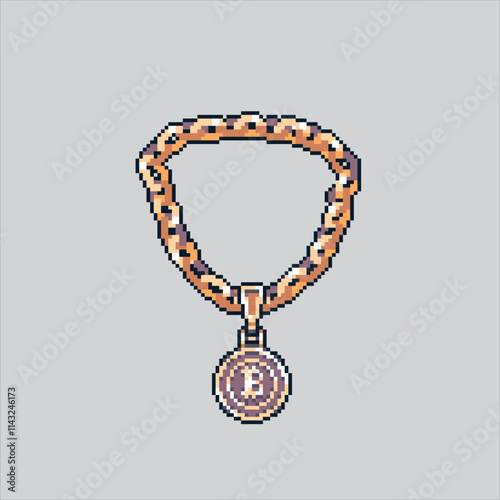 Pixel art illustration Hip hop Necklace. Pixelated Gold Chain. Hip hop Gold Necklace Chain icon pixelated for the pixel art game and icon for website and video game. old school retro.