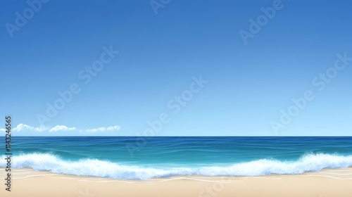A clean silhouette of a beach with gentle waves and a clear sky, symbolizing peaceful moments. Simple beach scene.