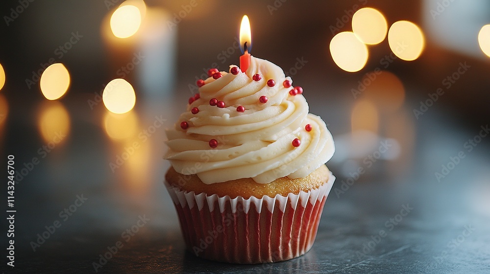 Single Birthday Cupcake With Lit Candle And Sprinkles Single Birthday Cupcake With Lit Candle And Sprinkles