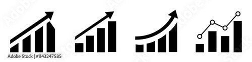 Growing graph set in different style. Business chart with arrow icon. Growth chart set. Profit growing symbols. Progress bar. Growth success arrow icon. Growing chart presentation. Growths chart.