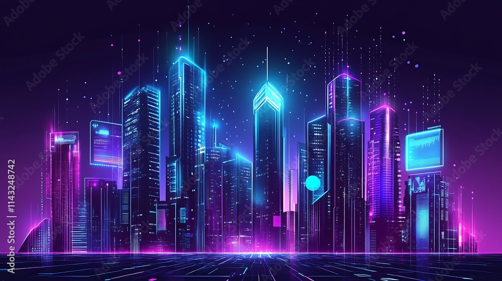 Neon Cityscape Digital Art Futuristic Metropolis Neon Cityscape Digital Art Futuristic Metropolis