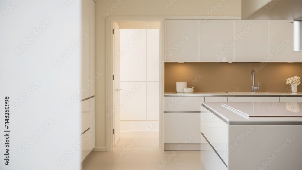 Fototapeta premium Modern Minimalist White Kitchen Interior Design