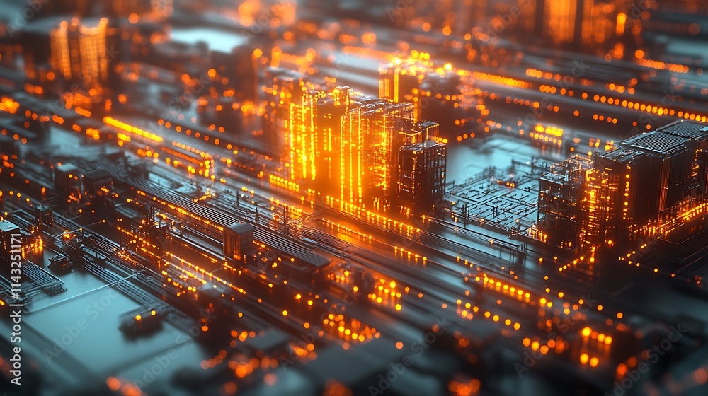 Dynamic urban landscape with glowing technology cityscape digital Dynamic urban landscape with glowing technology cityscape digital