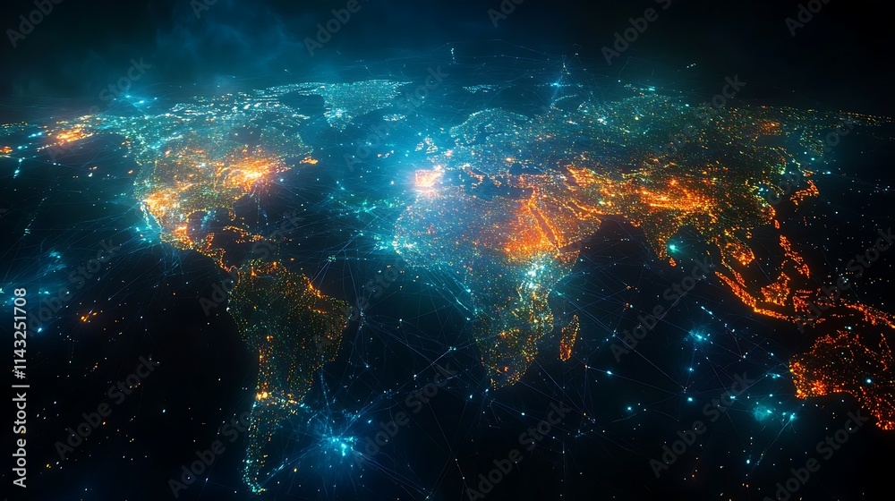 Obraz premium Global nightscape visualization earth digital art cosmic view