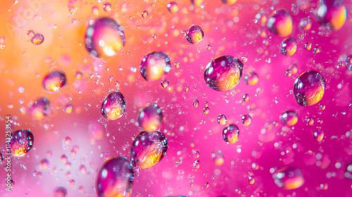 Vibrant soda-like droplets scattered on a neon pink background.