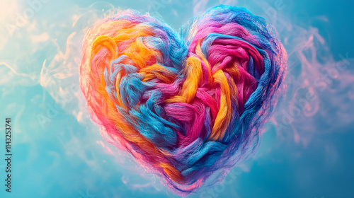 Vibrant threads weave into an abstract heart.