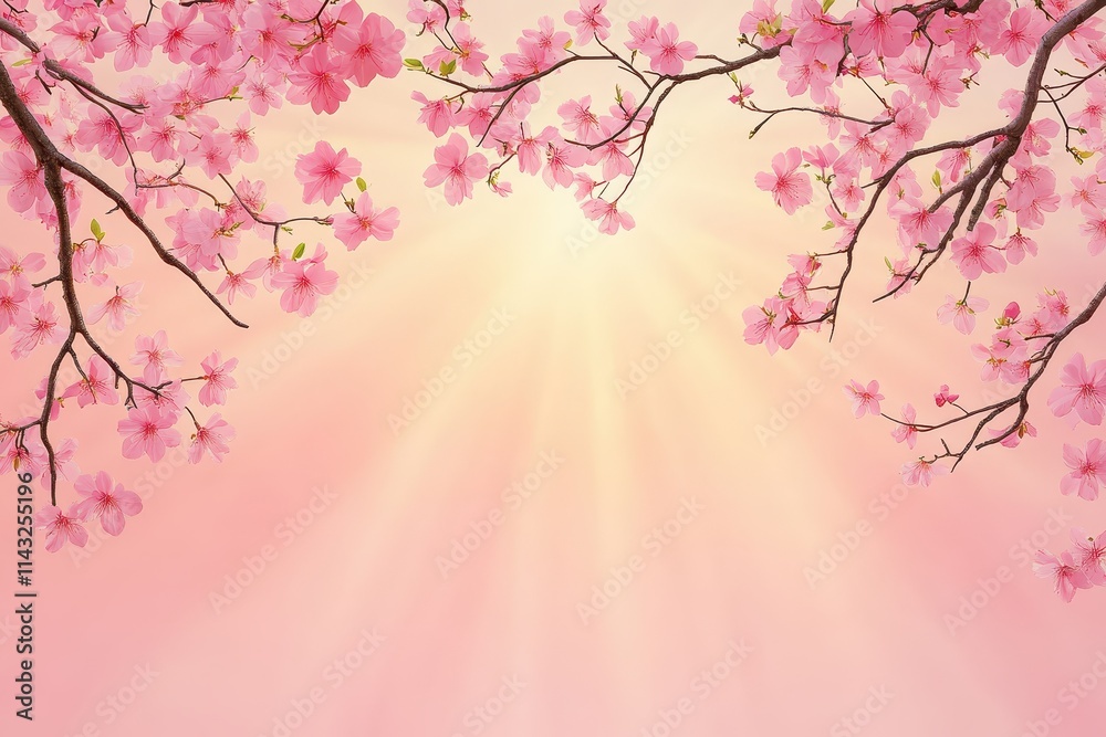 Obraz premium Delicate pink blossoms against a soft, radiant background, evoking tranquility and beauty.