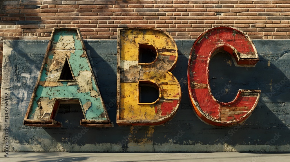 Fototapeta premium Graffiti wall letters A, B, C with an urban street art vibe