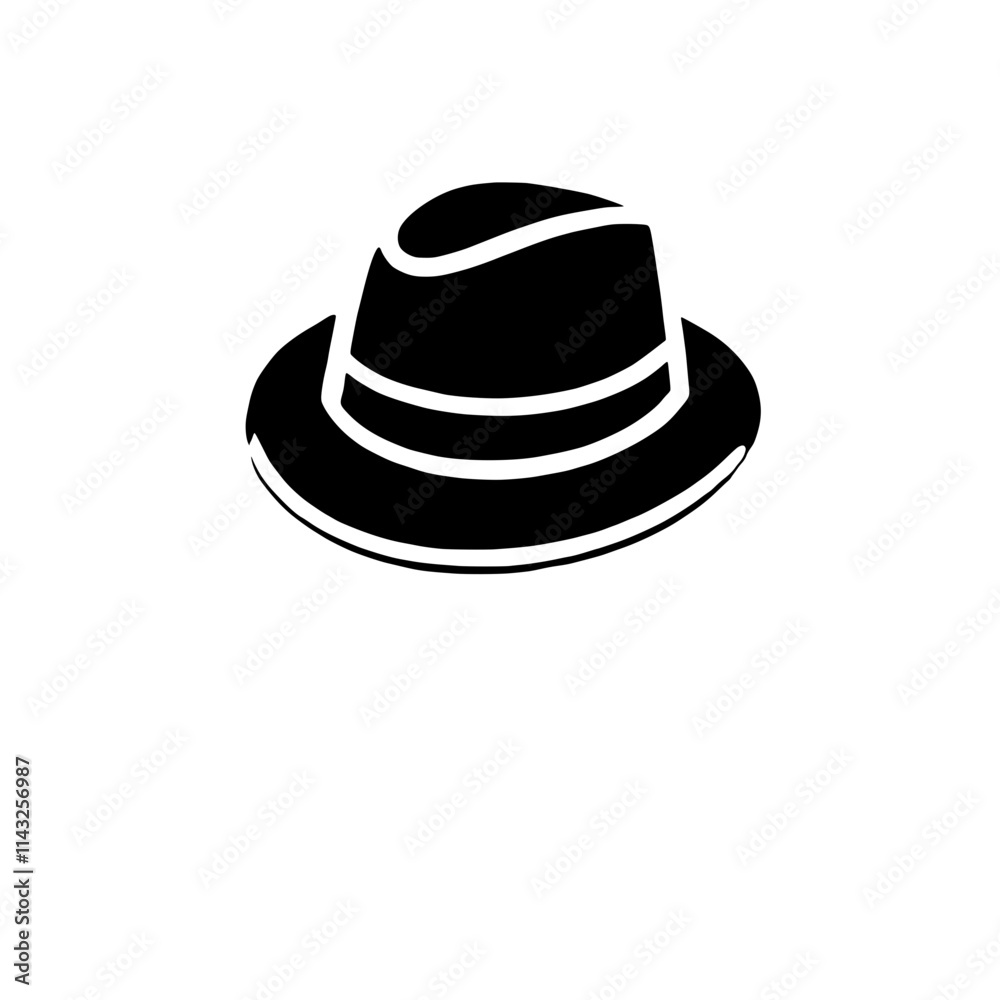 Fototapeta premium Classic Fedora Hat: This minimalist silhouette of a fedora hat offers a timeless and elegant aesthetic. Its simple design adds a touch of sophistication to any project. 