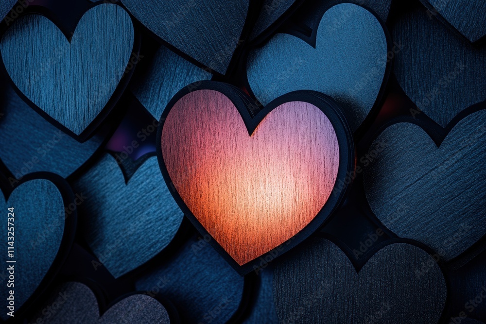 Fototapeta premium romantic laser art, metallic background illuminated by laser-cut hearts exudes modern romance, perfect for valentines day
