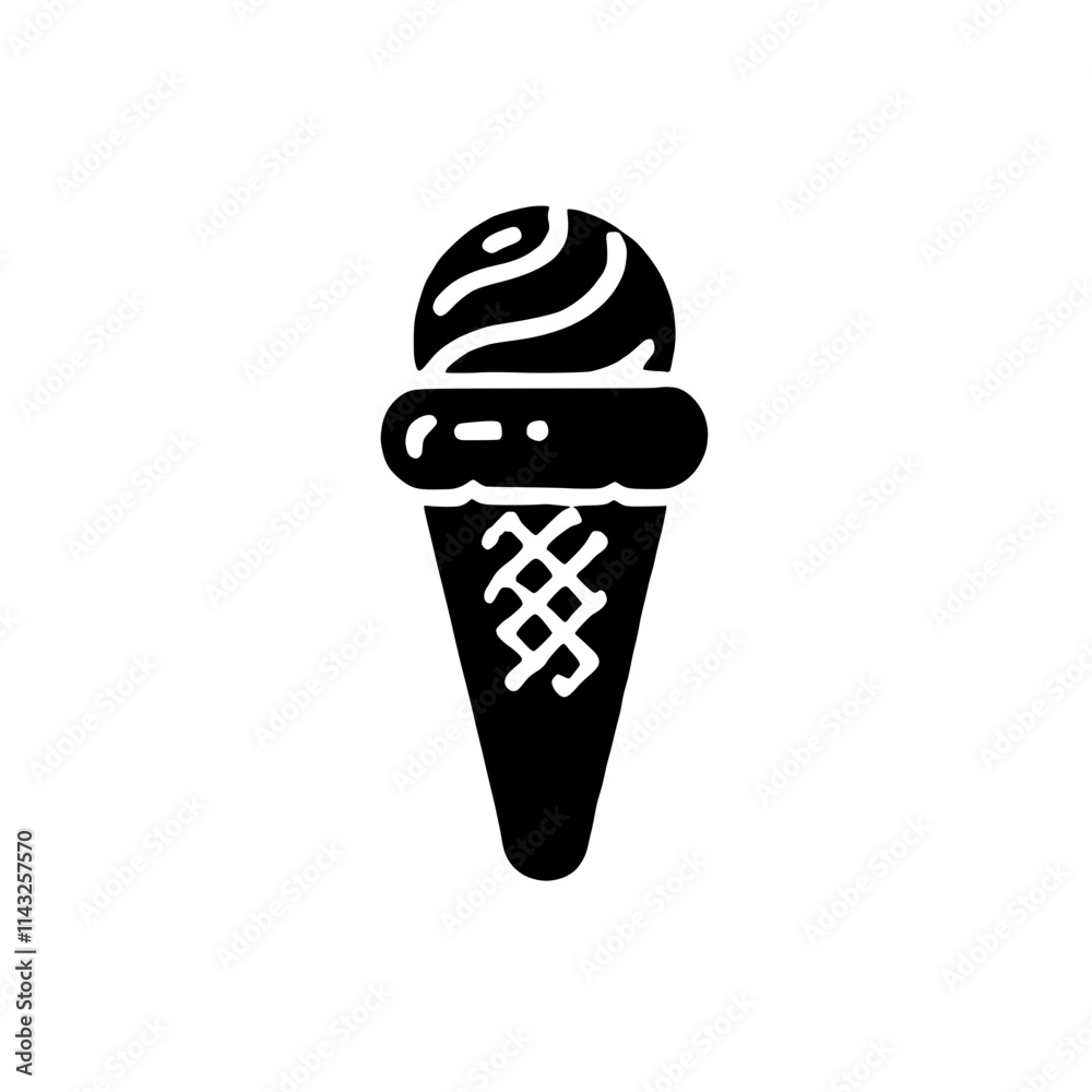 Ice Cream Cone Icon: A simple and classic silhouette of an ice cream cone with a scoop of ice cream. Perfect for any dessert menu, logo, or branding. Ice Cream Cone Icon: A simple and classic silhouette of an ice cream cone with a scoop of ice cream. Perfect for any dessert menu, logo, or branding.