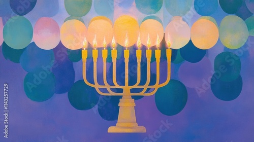 Colorful Hanukkah Menorah with Festive Decorations

