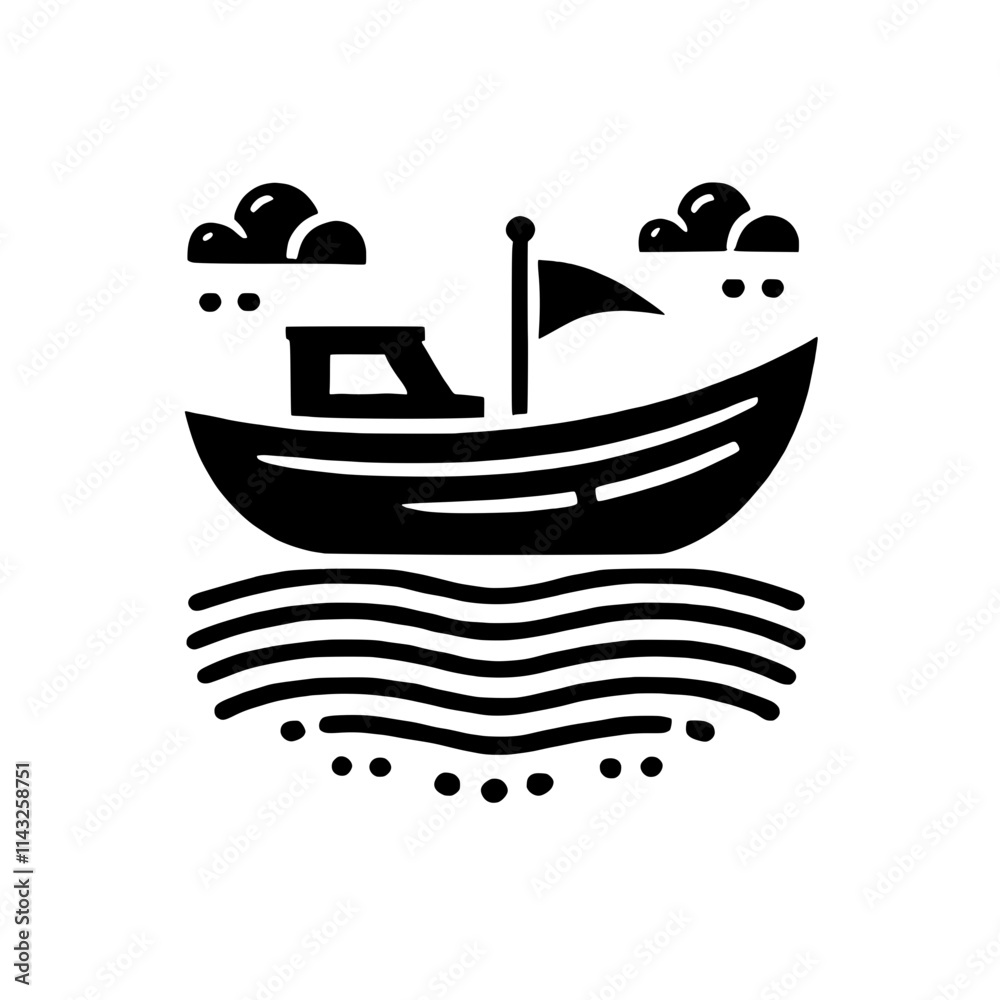 Sailing into the Horizon: A minimalist illustration of a small boat with a sail, navigating calm waters under a cloudy sky. Perfect for maritime, travel, or adventure themes. Sailing into the Horizon: A minimalist illustration of a small boat with a sail, navigating calm waters under a cloudy sky. Perfect for maritime, travel, or adventure themes.