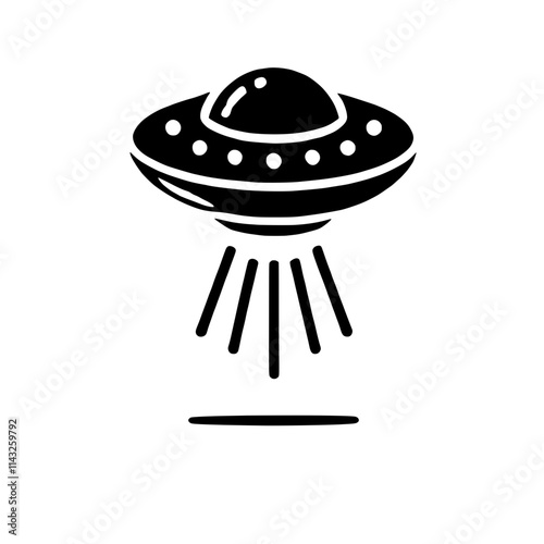 UFO Icon: A simple, yet striking black and white icon depicting a classic UFO with beams of light emanating from its underside. Perfect for web design, app interfaces, and graphic design projects.