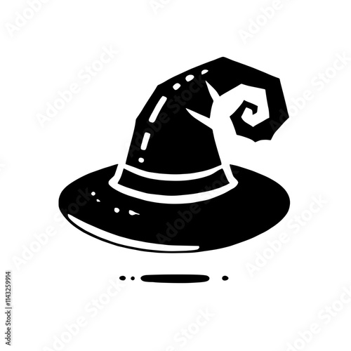 Witch Hat Icon: A simple, black and white illustration of a witch's hat, perfect for Halloween, fantasy, or spooky designs.  