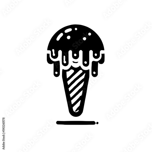 Melting Delight: A simple yet evocative illustration of a melting ice cream cone in black and white, perfect for food-related themes, summery vibes, or sweet treats. 