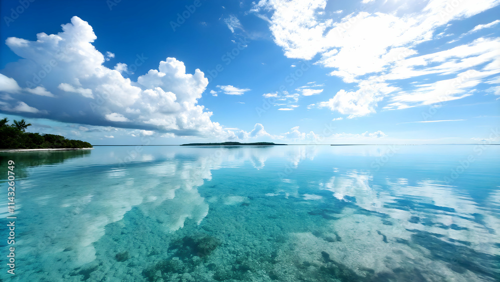 Crystal Clear Water Reflecting Sky in Serene Seascape with Ample Copy Space for Text