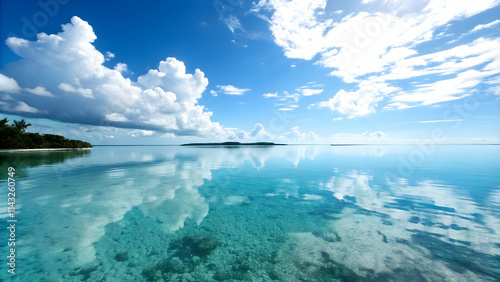 Crystal Clear Water Reflecting Sky in Serene Seascape with Ample Copy Space for Text