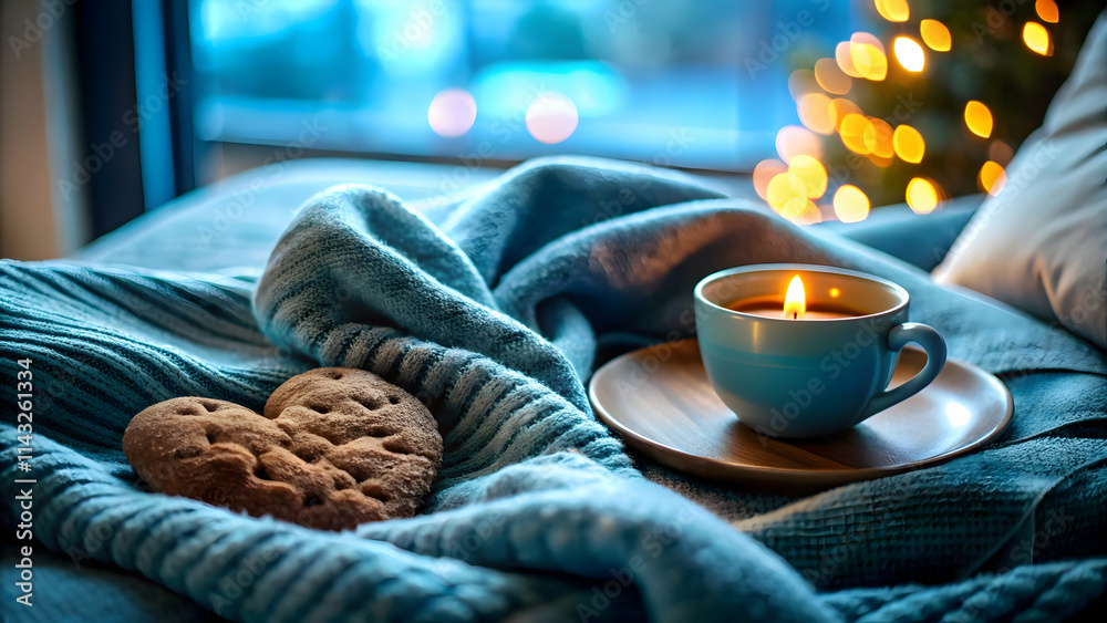 Valentine's Cozy Ideas: Plush Blankets, Mild Scents, Cookies in Snug Nook with Space for Text Valentine's Cozy Ideas: Plush Blankets, Mild Scents, Cookies in Snug Nook with Space for Text