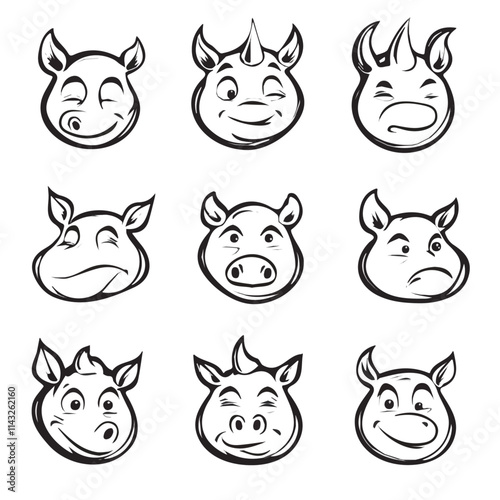 set of animals head vector style