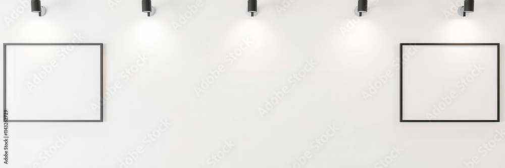 A mockup of a hanging poster on a white wall with clips, perfect for showcasing artwork or designs, modern, white wall, creative A mockup of a hanging poster on a white wall with clips, perfect for showcasing artwork or designs, modern, white wall, creative