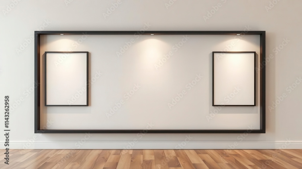 A realistic frame mockup on a polished wooden floor, frame, wall art, showcase A realistic frame mockup on a polished wooden floor, frame, wall art, showcase