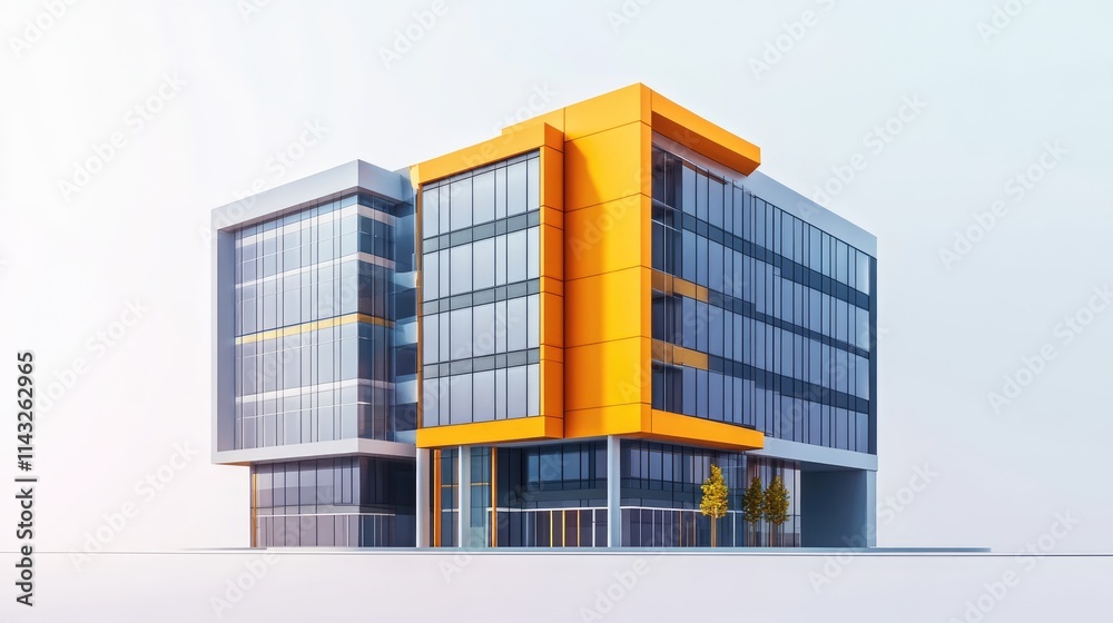 corporate building flat design side view financial district 3D render Split-complementary color scheme corporate building flat design side view financial district 3D render Split-complementary color scheme
