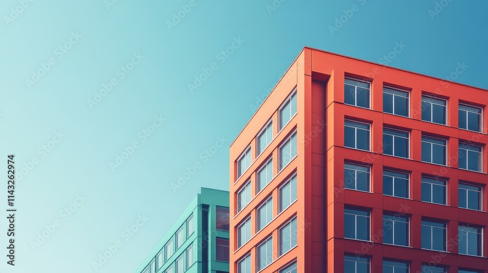 corporate building flat design side view financial district 3D render Split-complementary color scheme corporate building flat design side view financial district 3D render Split-complementary color scheme