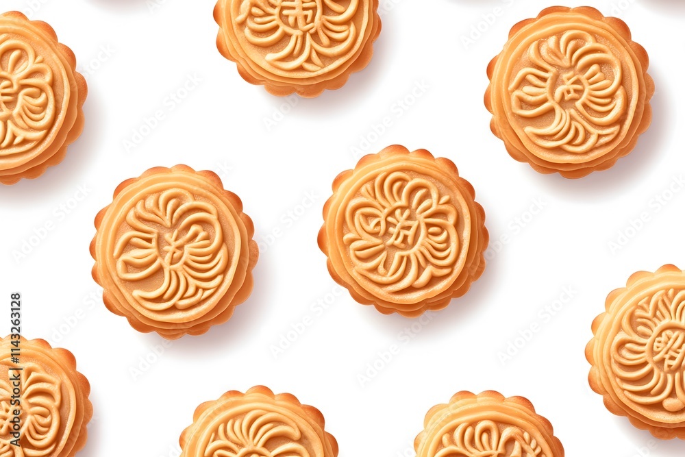 Delicious Mooncakes with Intricate Designs on White Background, Ideal for Celebrating Festivals, Sharing with Family, and Enjoying Traditional Delicacies Delicious Mooncakes with Intricate Designs on White Background, Ideal for Celebrating Festivals, Sharing with Family, and Enjoying Traditional Delicacies