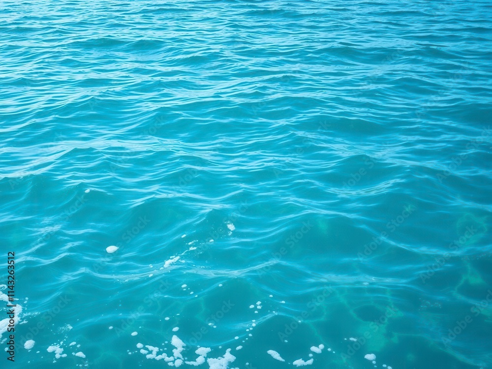 Blue turquoise ocean water with foamy waves, peaceful, ocean Blue turquoise ocean water with foamy waves, peaceful, ocean