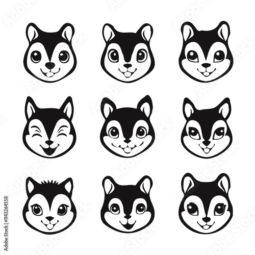 set of animals head vector style