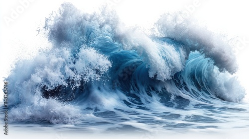 Fototapeta Naklejka Na Ścianę i Meble -  High-definition ocean wave crashing with splashes of water, sea foam, clear blue color, dynamic motion, nature energy, aquatic force, summer scene, natural power