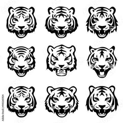 set of animals head vector style