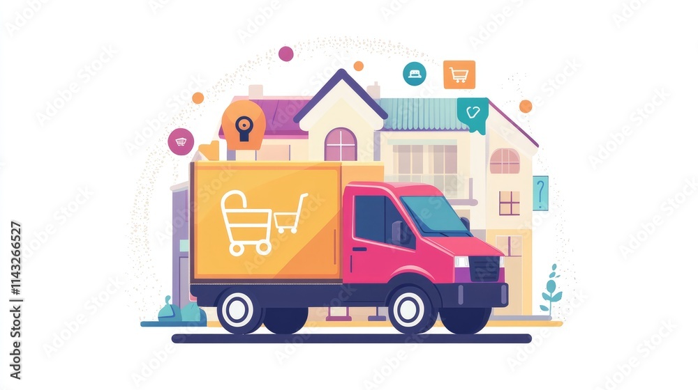 Fototapeta premium delivery services flat design side view e-commerce cartoon drawing vivid
