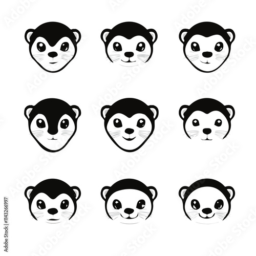 set of animals head vector style