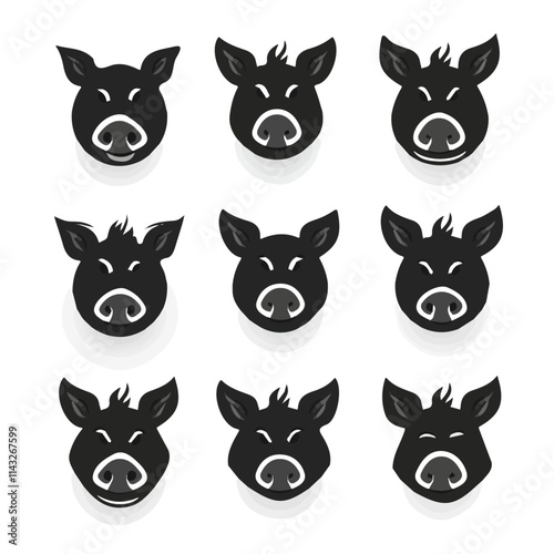 set of animals head vector style