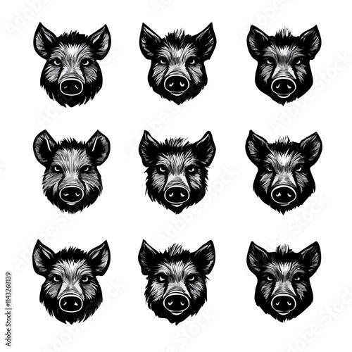 set of animals head vector style