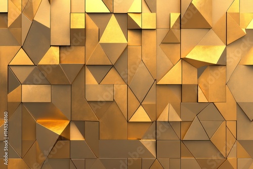 Geometric Fluted Triangles Mosaic Tile Wallpaper Texture with Metallic Gold, Silver, and Copper Background