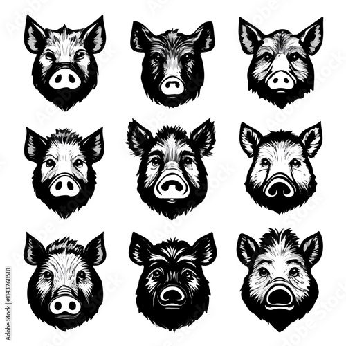 set of animals head vector style