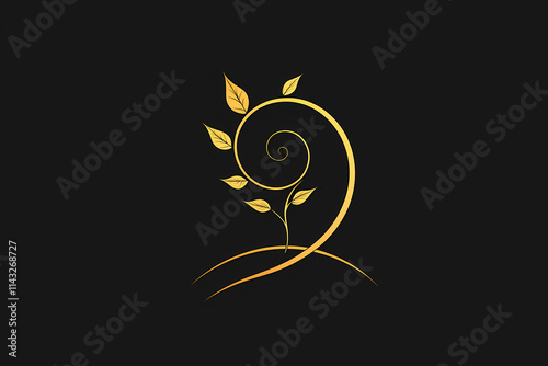 Minimalist vector logo design of a growing seedling forming a spiral