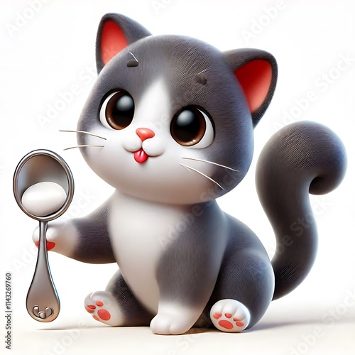 3D cartoon-style cat isolated on white background