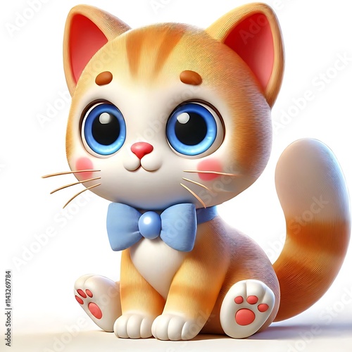 3D cartoon-style cat isolated on white background