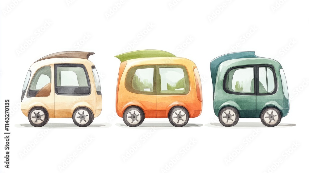 Fototapeta premium eco-friendly vehicles flat design side view sustainable living watercolor Complementary Color Scheme